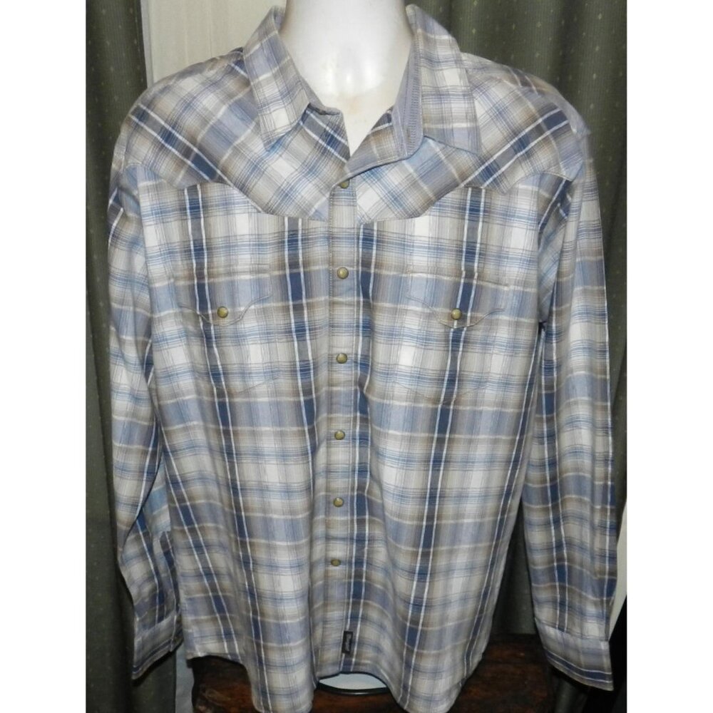 Retro Wrangler mens shirt size XL pearl snap western soft plaid cotton long slee